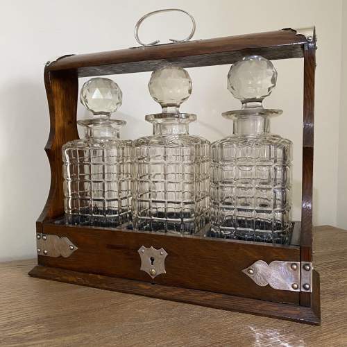 3 Decanter Oak Tantalus with Silver Plated Mounts - Victorian image-1