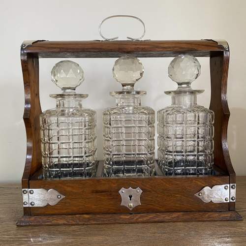 3 Decanter Oak Tantalus with Silver Plated Mounts - Victorian image-3