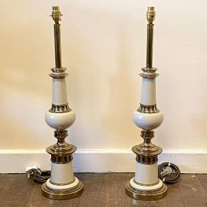 Pair of 20th Century White and Brass Plated Lamps