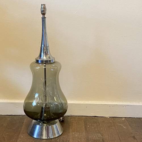 Pair of 20th Century Stainless Steel and Smoked Glass Lamps image-2
