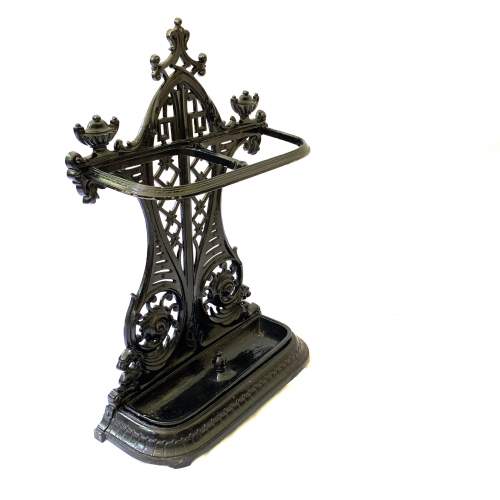 Black Painted Victorian Cast Iron Stick Umbrella Stand image-1