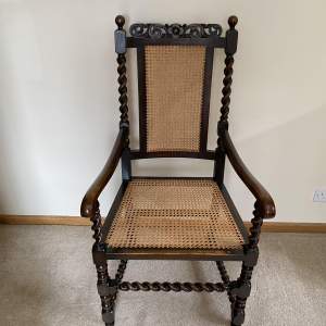 Barley Twist Oak Framed Cane Armchair - Late Victorian