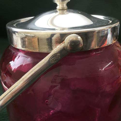 Vintage Hand Blown Cranberry Biscuit Barrel image-4