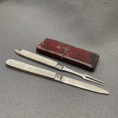 19th Century Rare Cased Set Of Folding Knife And Fork image-1
