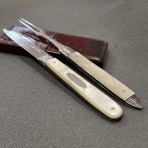 19th Century Rare Cased Set Of Folding Knife And Fork image-6