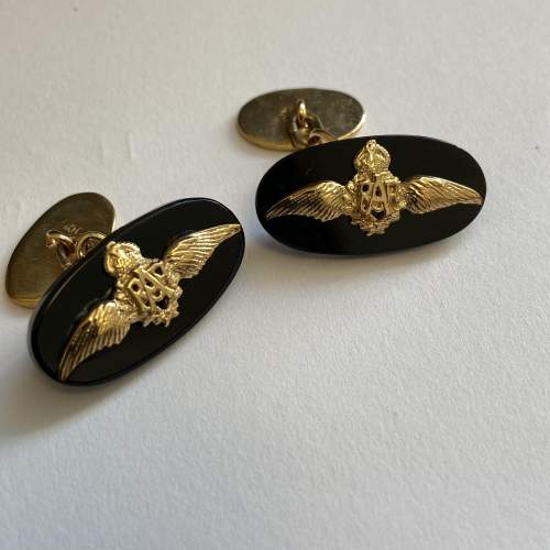 9ct Gold RAF Wings on Onyx Cufflinks image-1