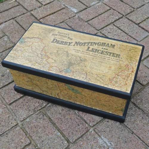 Vintage Pine Box Upcycled with Early 20th Century Map Fragments image-1
