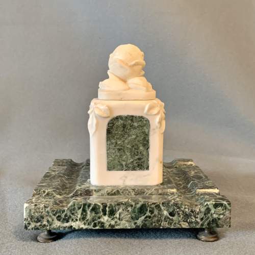 French Verde Antico and White Marble Inkstand image-1