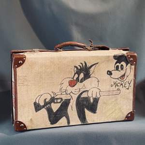 Vintage Canvas Navy Suitcase