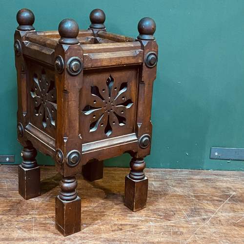19th Century Gothic Carved Oak Jardiniere Stand image-1
