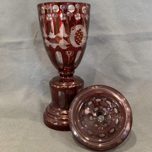 Bohemian Coloured Glass Goblet And Lid image-4