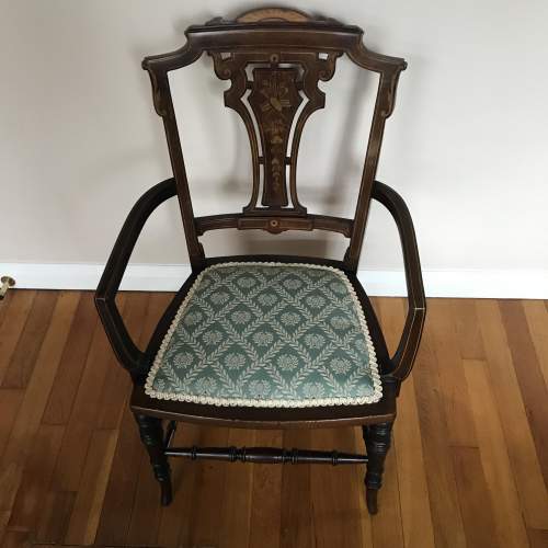 Edward VII Mahogany Inlaid Open Armchair with Inlaid Back Splat image-1