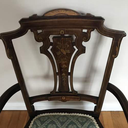 Edward VII Mahogany Inlaid Open Armchair with Inlaid Back Splat image-2