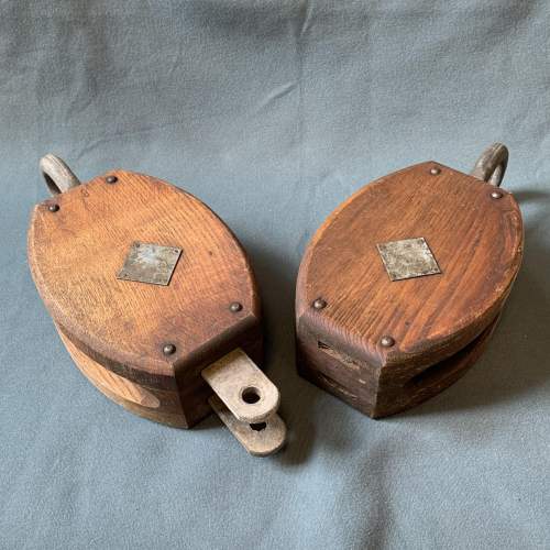 Pair of Large Ships Rigging Pulleys image-1