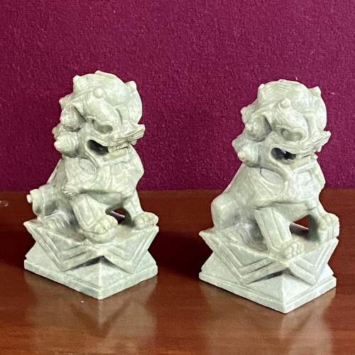 Pair of Early 20th Century Soapstone Foo Dogs image-1
