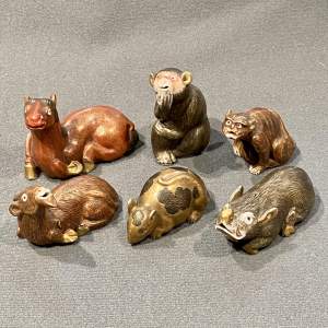 Japanese Meiji Kutani Ceramic Collection of Six Animals