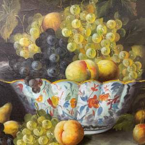 Superb Signed Oil On Canvas Still Life Bowl Of Fruit