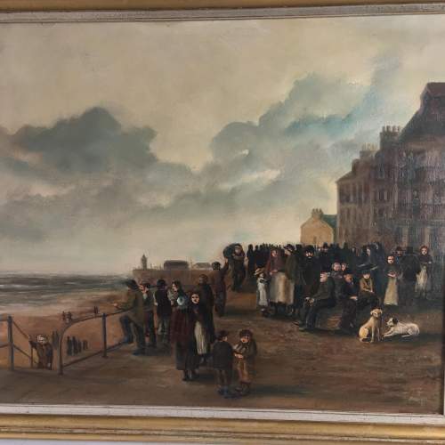 L R Bramwell 20th Century Naive School Oil on Canvas. Coastal Scene image-1