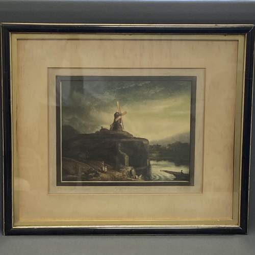 Early 19th Century Signed Print of a Windmill on a Cliff image-2