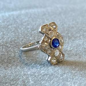 18ct White Gold Art Deco Style Sapphire and Diamond Ring