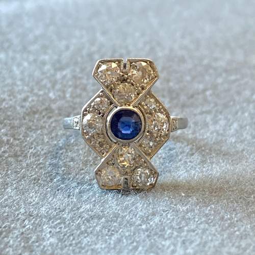 18ct White Gold Art Deco Style Sapphire and Diamond Ring image-2