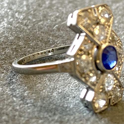 18ct White Gold Art Deco Style Sapphire and Diamond Ring image-6