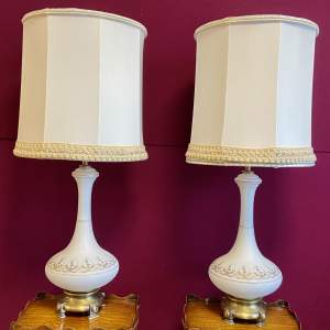 Pair of Large 20th Century French Opaque Glass Table Lamps