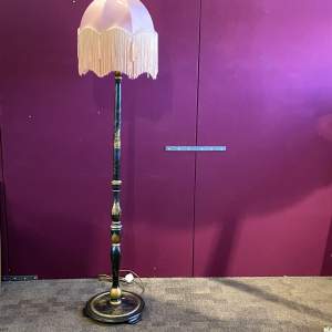 1920s Black Chinoiserie Round Column Standard Lamp
