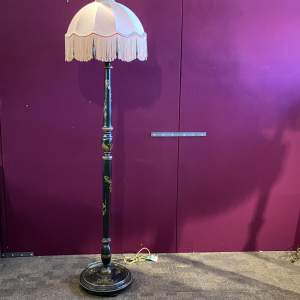 1920s Black Chinoiserie Turned Column Standard Lamp