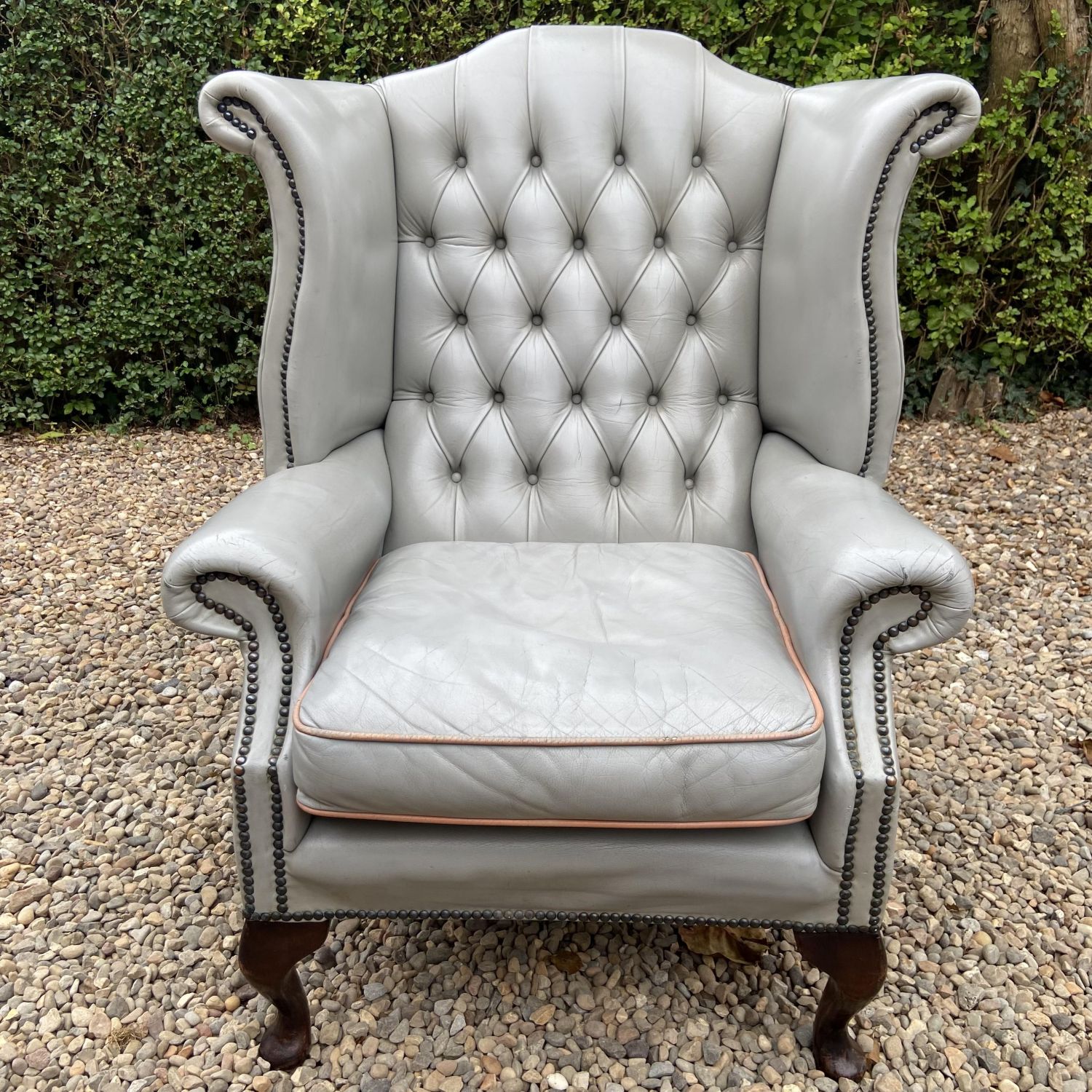 Leather Wingback Armchair Furniture, Grey Leather Wingback Chair