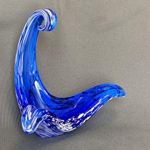 Murano Art Glass Free Form Blue and White Bowl