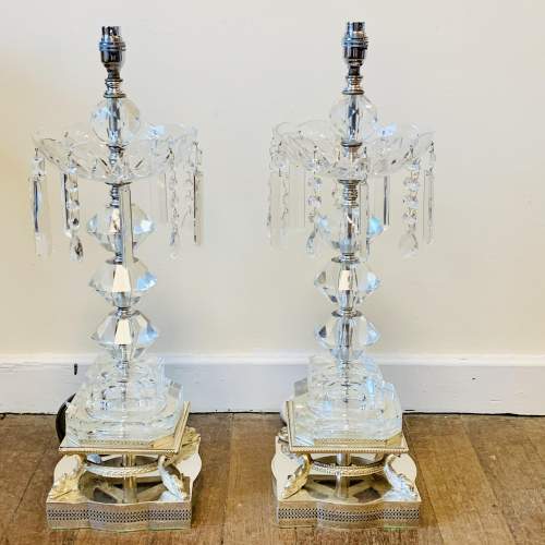 Pair of 20th Century Silver Plated and Glass Lamps image-1