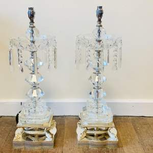 Pair of 20th Century Silver Plated and Glass Lamps