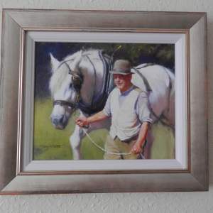 Oil Painting on Board of Man and Horse