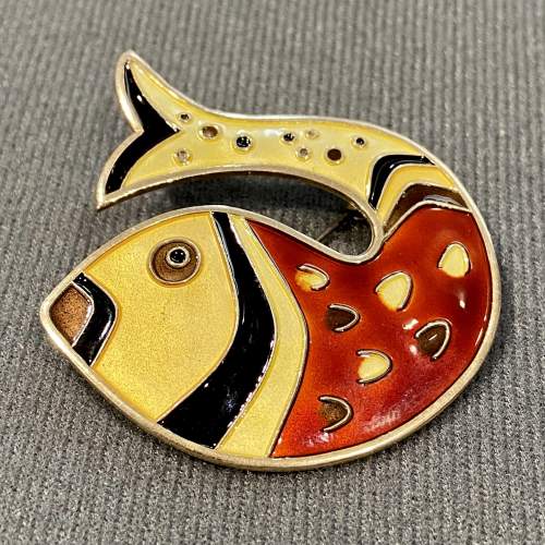 Mid 20th Century Silver Gilt and Enamel Fish Brooch image-1