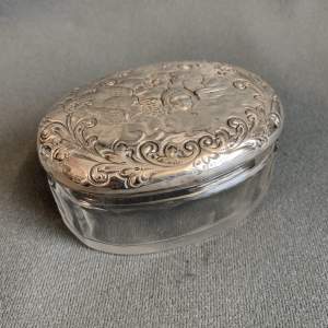 Early 20th Century Glass Trinket Box with Silver Lid