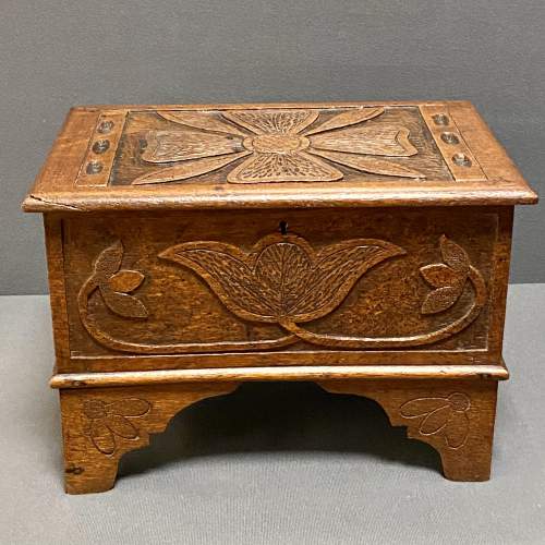 Early 20th Century Carved Oak Marriage Box image-2