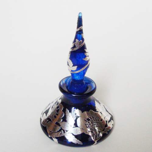 Laugharne Silver Overlay Glass Perfume Bottle image-6