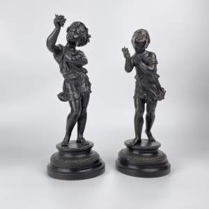 Pair of Spelter Figures Boy and Girl - Circa 1900 French