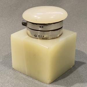 Early 20th Century Silver Collared Agate Inkwell