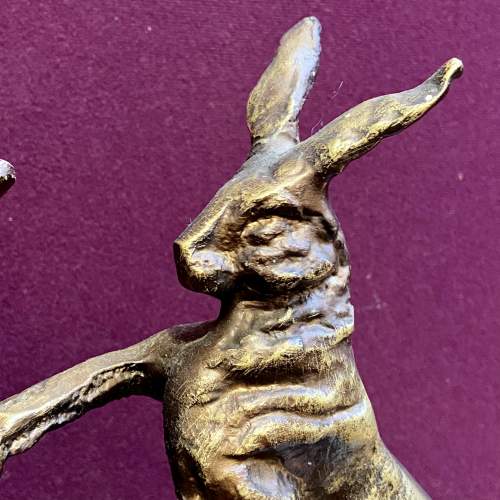 Pair of Vintage Bronzed Spelter Boxing Hare Figures image-3