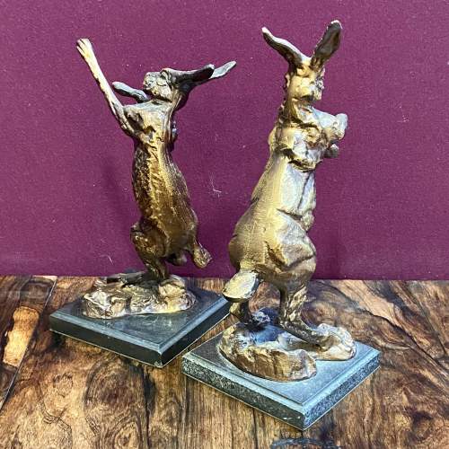 Pair of Vintage Bronzed Spelter Boxing Hare Figures image-5