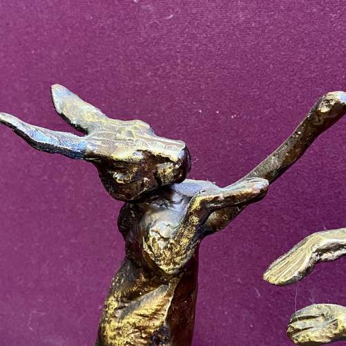 Pair of Vintage Bronzed Spelter Boxing Hare Figures image-4