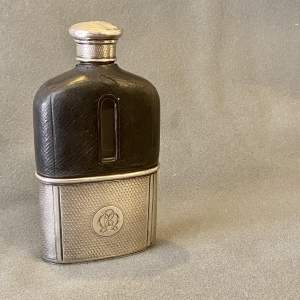 19th Century Silver and Leather Hip Flask