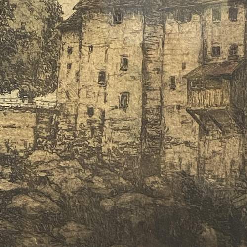 Early 20th Century Coloured Etching Landscape Scene image-3