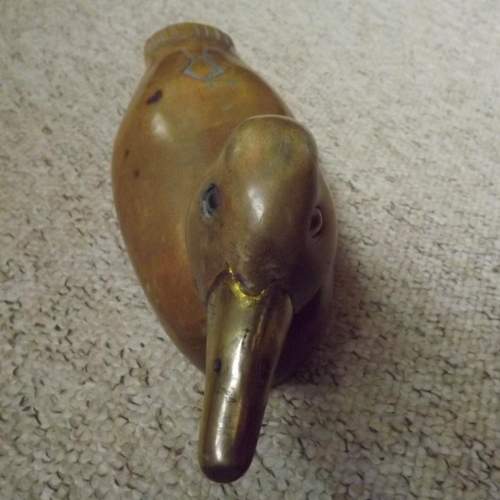 Edwardian Folk Art Carved Decoy Duck with Glass Eyes and Gilt Bill image-3