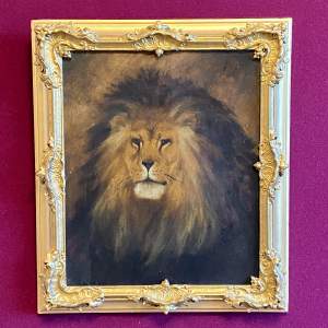 Early 20th Century Oil on Board Painting of Hannibal the Lion