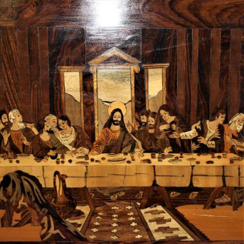 A Rosewood Framed Marquetry Plaque of The Last Supper image-1