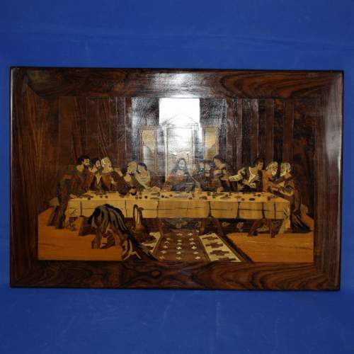 A Rosewood Framed Marquetry Plaque of The Last Supper image-2