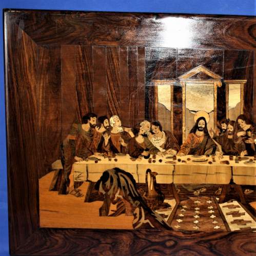 A Rosewood Framed Marquetry Plaque of The Last Supper image-3